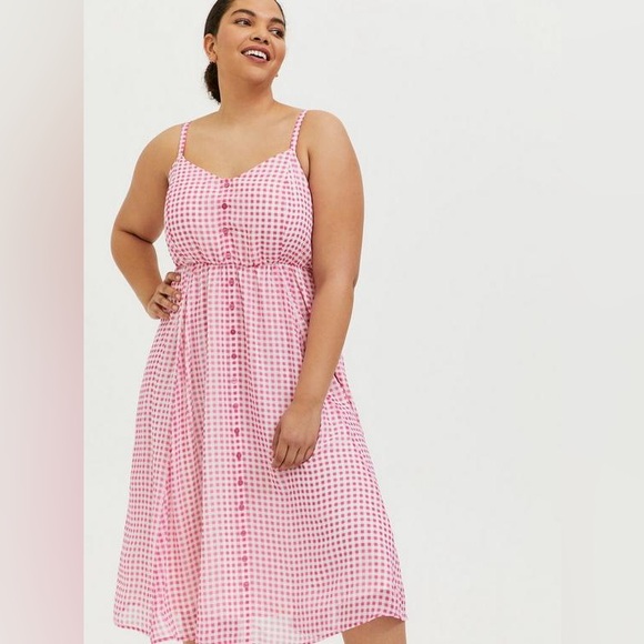 torrid Dresses & Skirts - Torrid 2x Barbie Hot Pink‎ Gingham Chiffon Button Midi Dress
